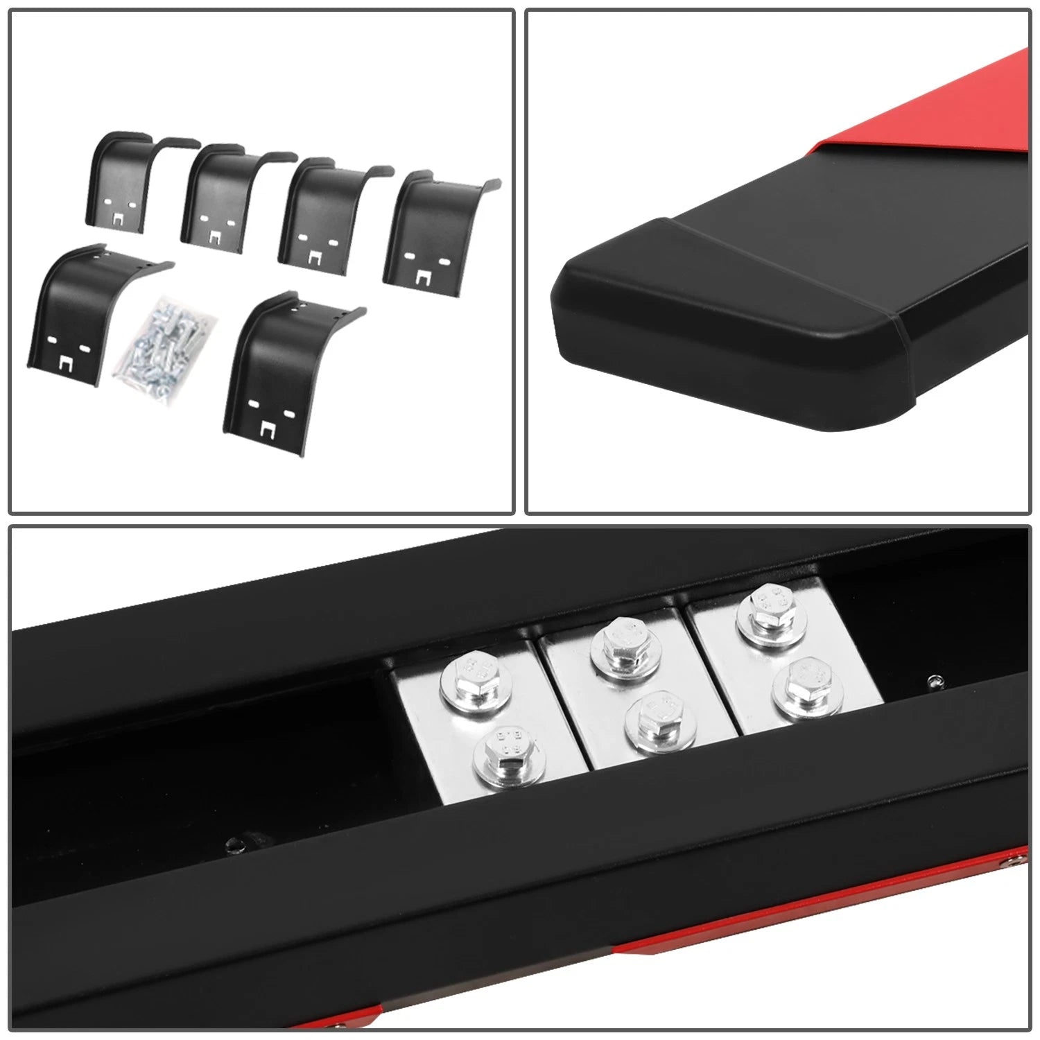 Set of 2 Side Step Bars for Dodge Ram 1500 Crew Cab (2009–2022) Black/Red