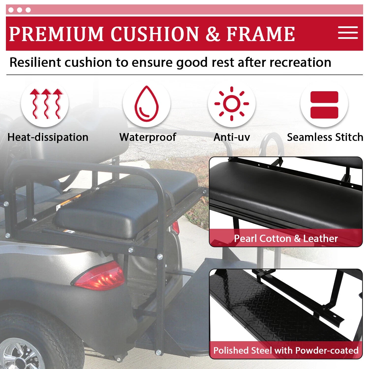 Rear Seat Kit for Club Car DS (2000-2013) 400 lbs with Grab Bar