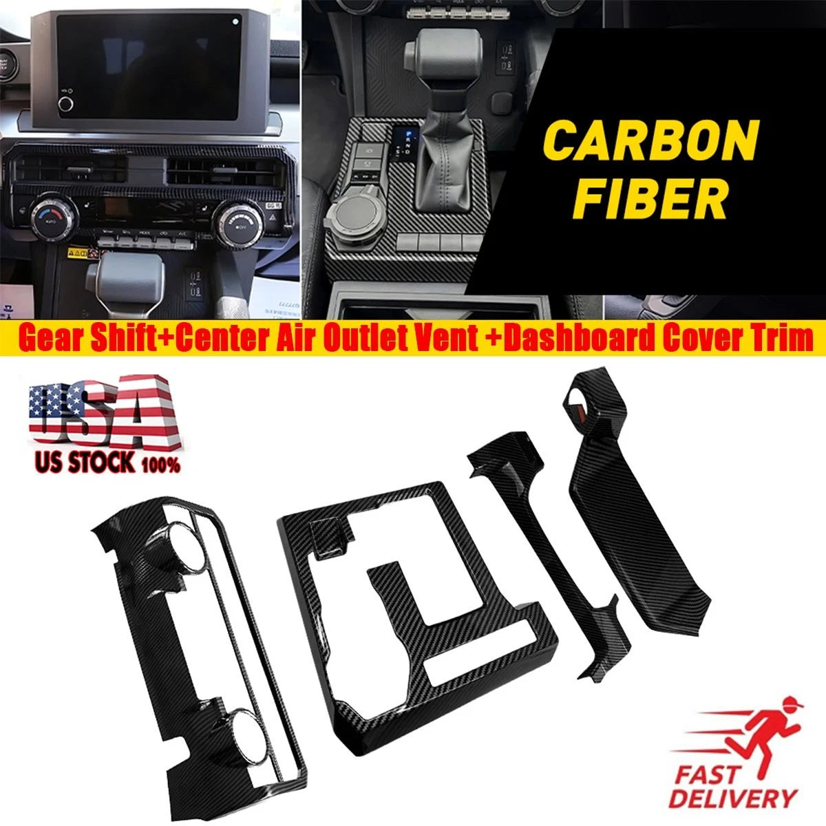 Carbon Fiber Gear Shift Panel, Air Vent & Dash Trim for Toyota Tacoma (2024–2026)