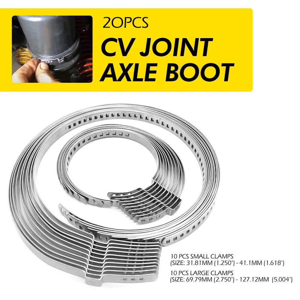 Set of 20 Adjustable CV Joint Boot Crimp Clamps Universal