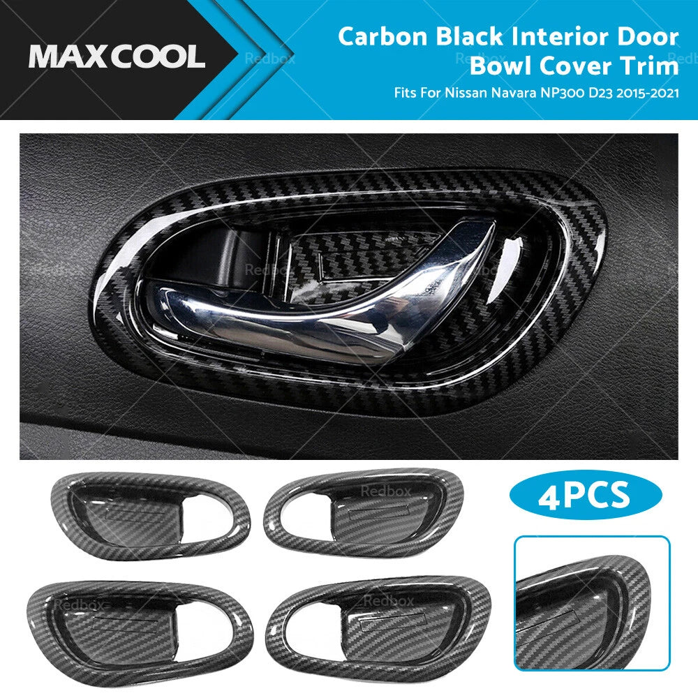 Carbon Black Interior Door Bowl Cover Trim for Nissan Navara NP300 (2015–2023)