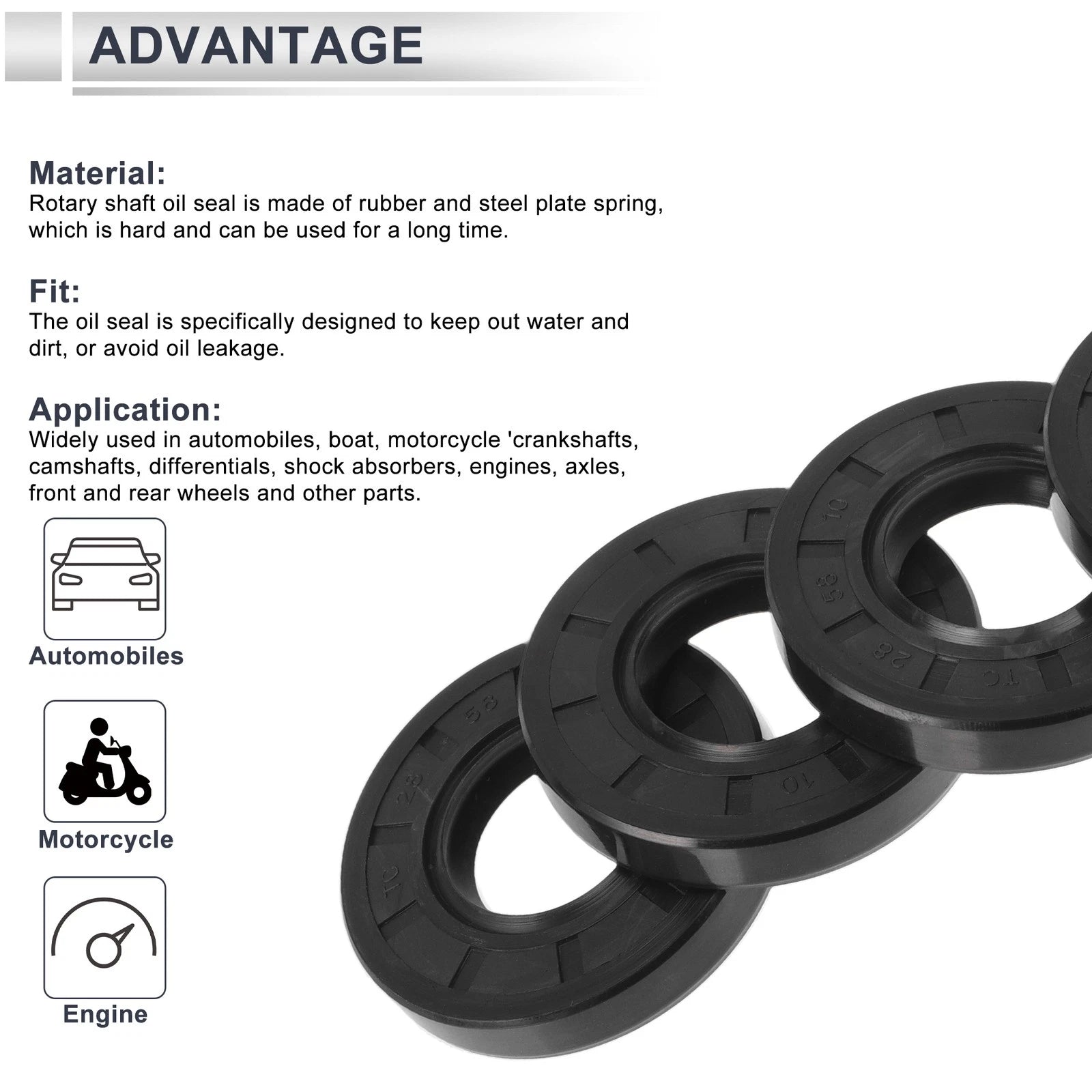 Set of 5 Oil Seal Rotary Shaft Seal TC Ring 28x58x10mm Nitrile Rubber