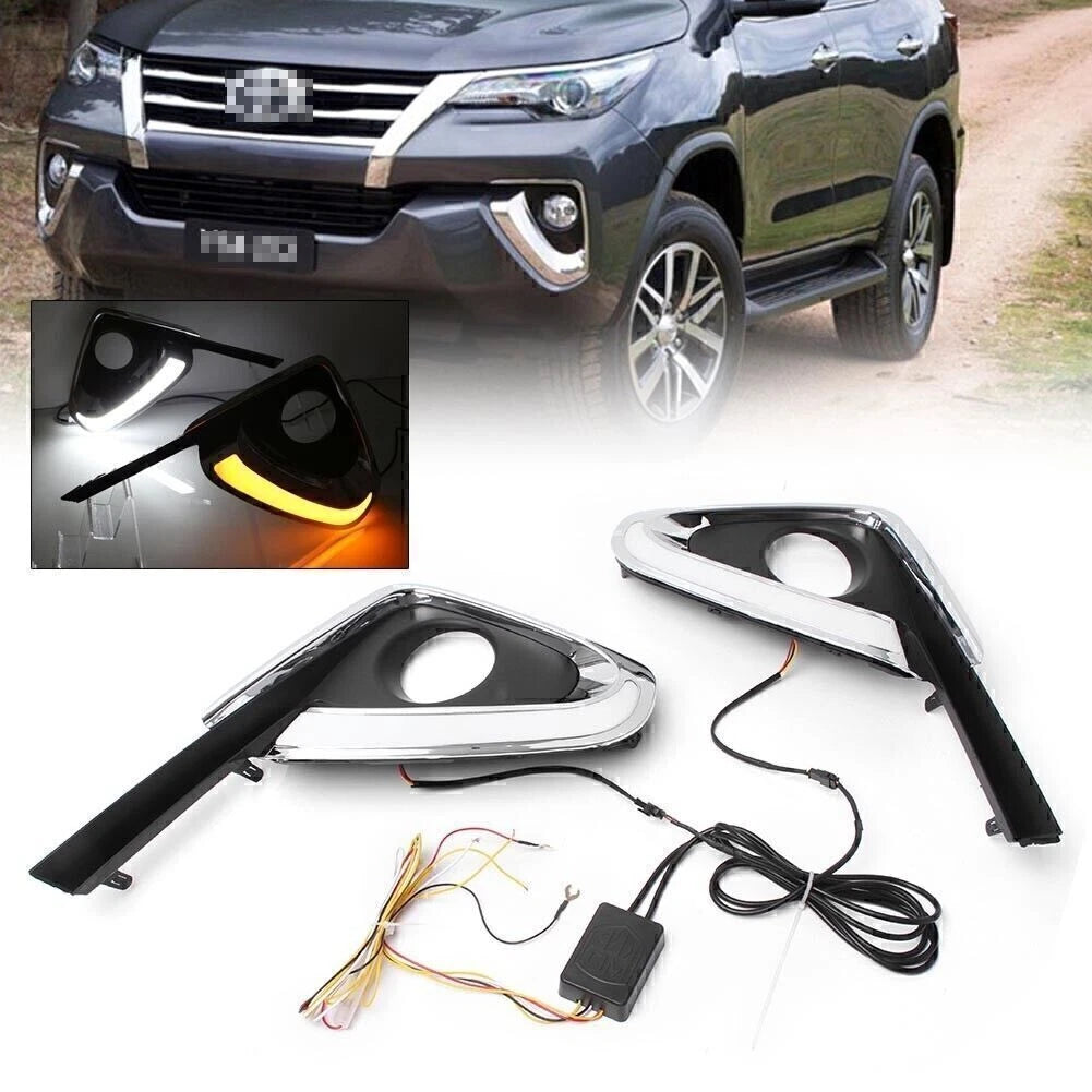 2X LED Daytime Running Light Turn Signal Lamp for Toyota Fortuner (2015–2016)