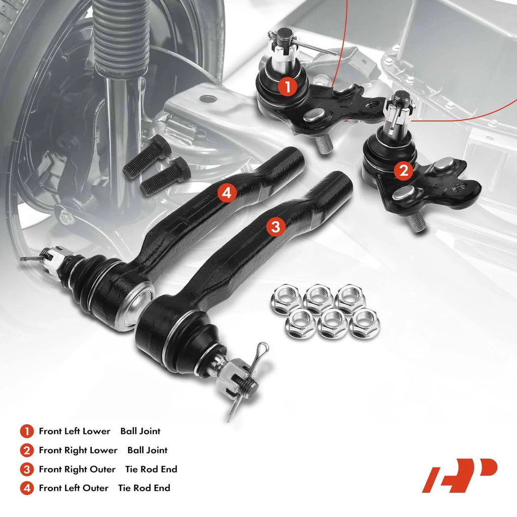 4xFront Lower Ball Joint Tie Rod for Toyota Sienna (2004–2010)
