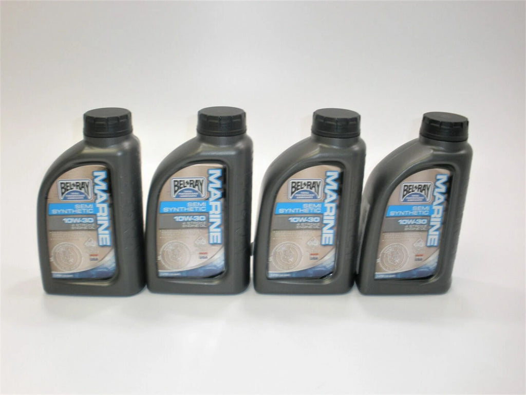 Set of 4 BelRay 99750-BTI 1L Marine Semi Synthetic 10W-30 Oil Bottles