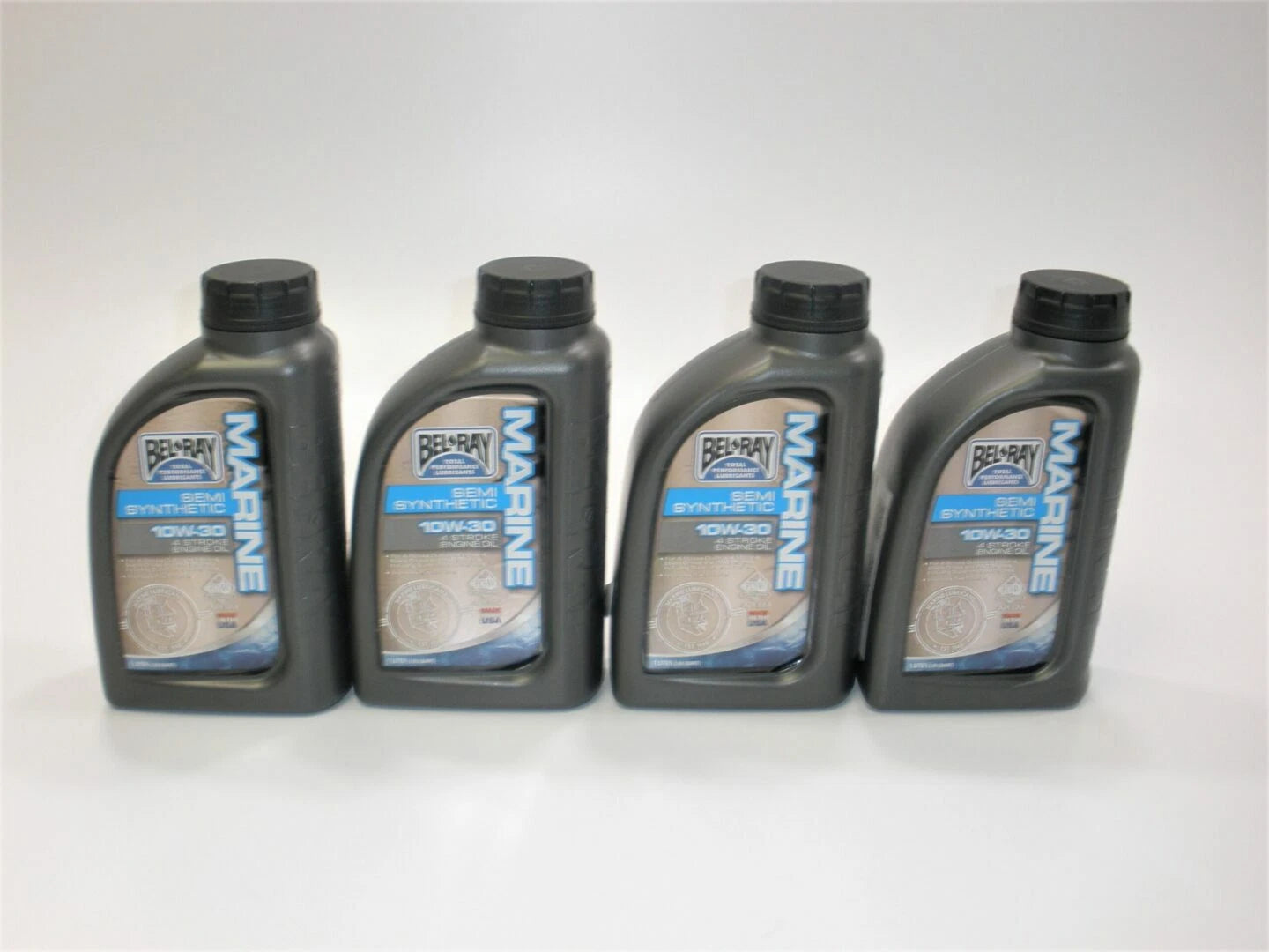 Set of 4 BelRay 99750-BTI 1L Marine Semi Synthetic 10W-30 Oil Bottles