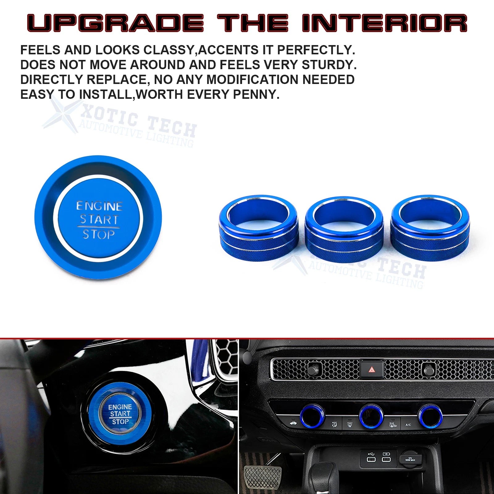 AC Knob Control and Engine Start Button Overlay Trim for Honda Civic (2022-2024)