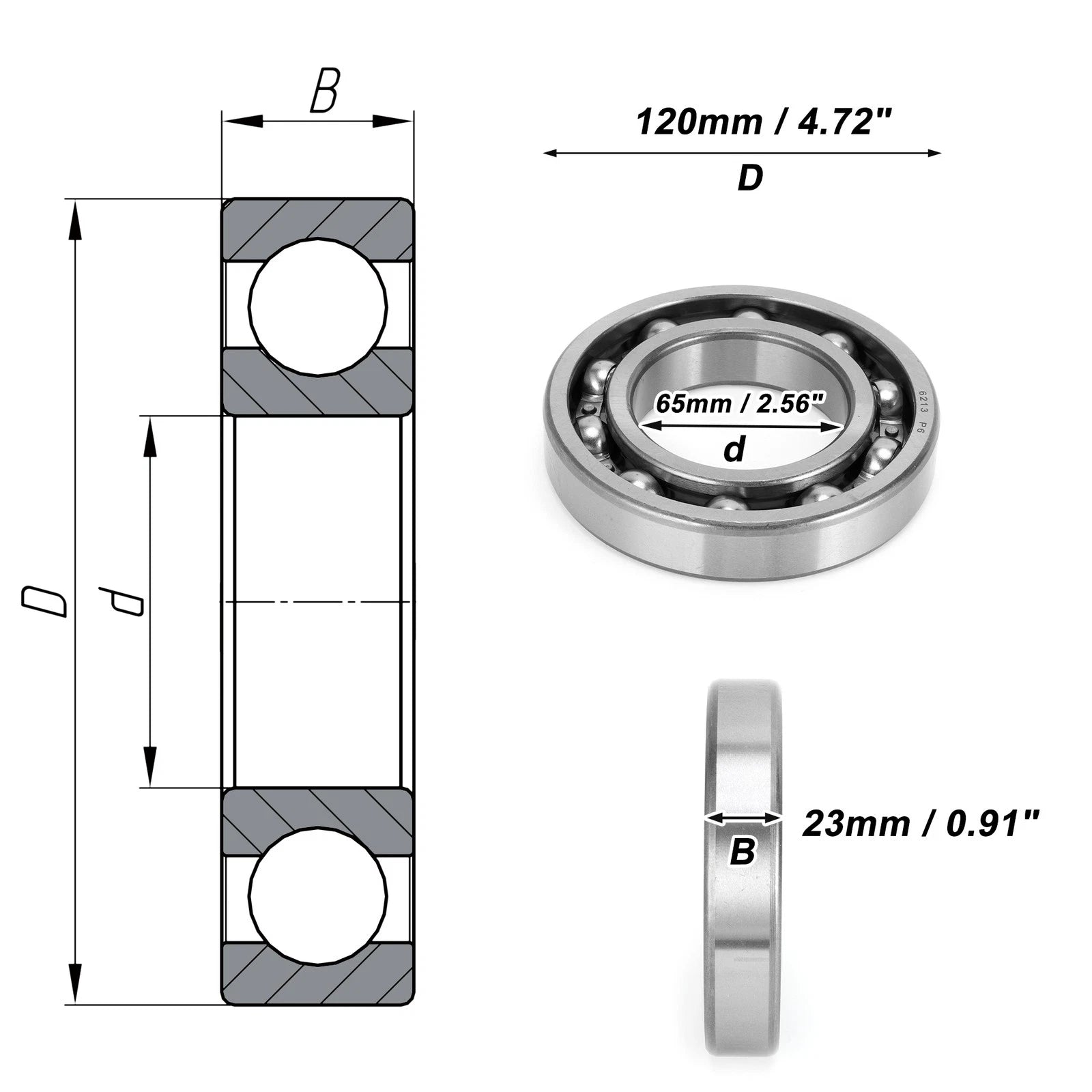 Deep Groove Ball Bearing 65x120x23mm for Scooter Skateboard (1 Pc)
