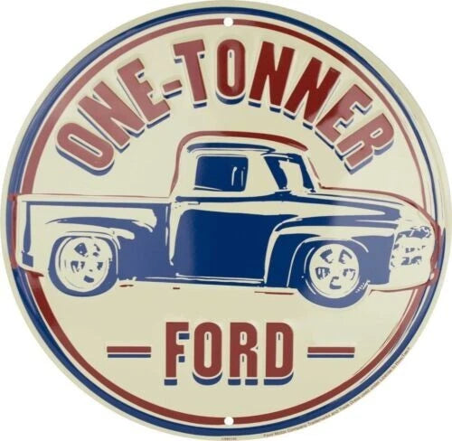 12" Round Metal Tin Embossed Retro Sign for Ford One Tonner