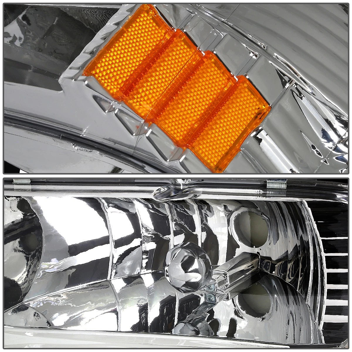 Set of 2 Chrome Housing Amber Side Headlights for Dodge Dakota/Durango (1997–2004)