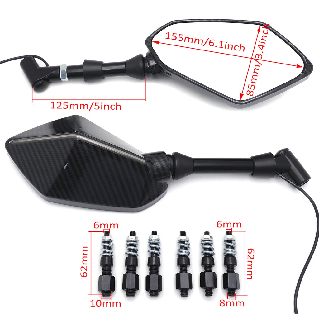 LED Indicator Integrate Rearview Mirror for Honda Yamaha Suzuki Kawasaki (2010–2023)