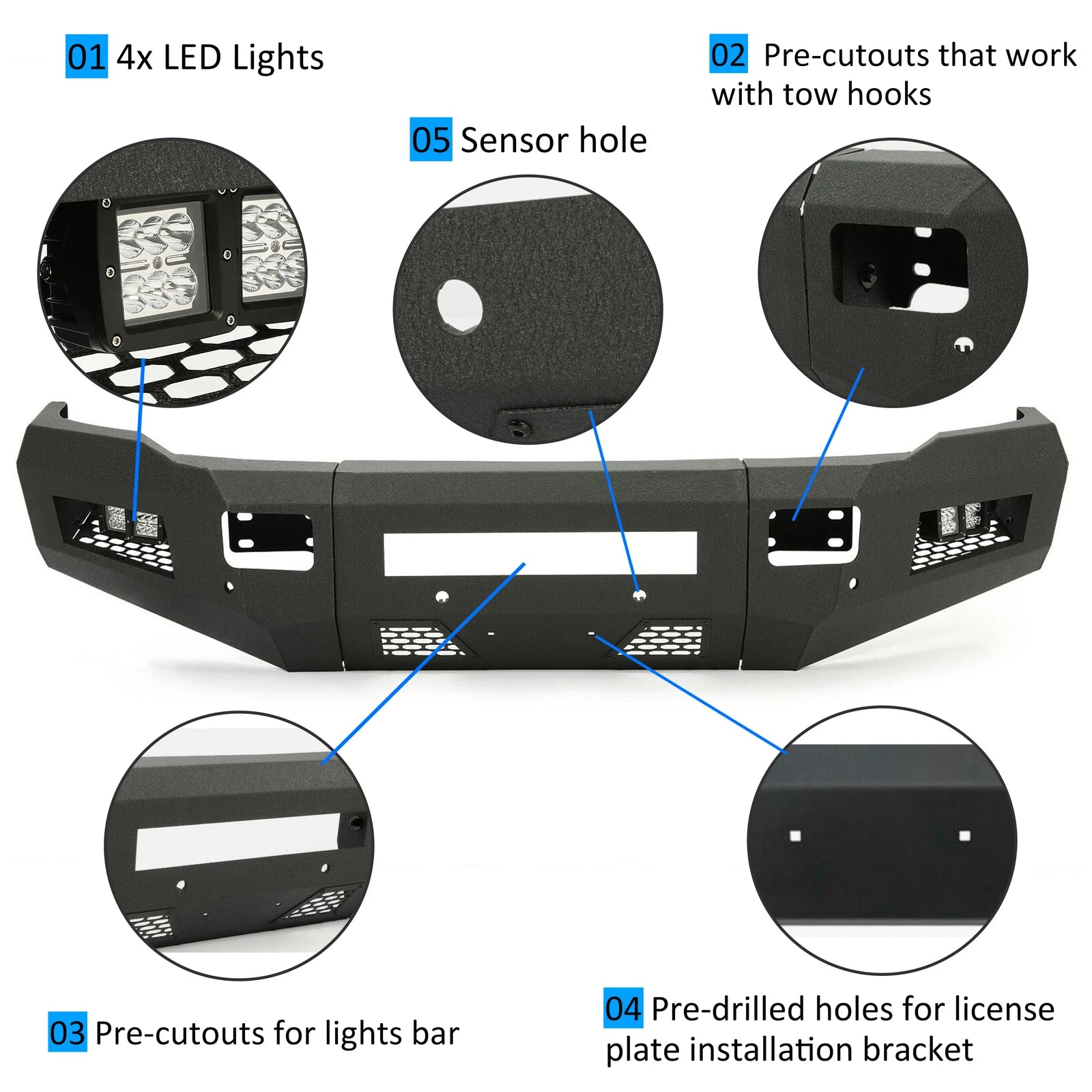 Steel Front Bumper with LED Fog Lights for Ram 2500 3500 (2010–2018)