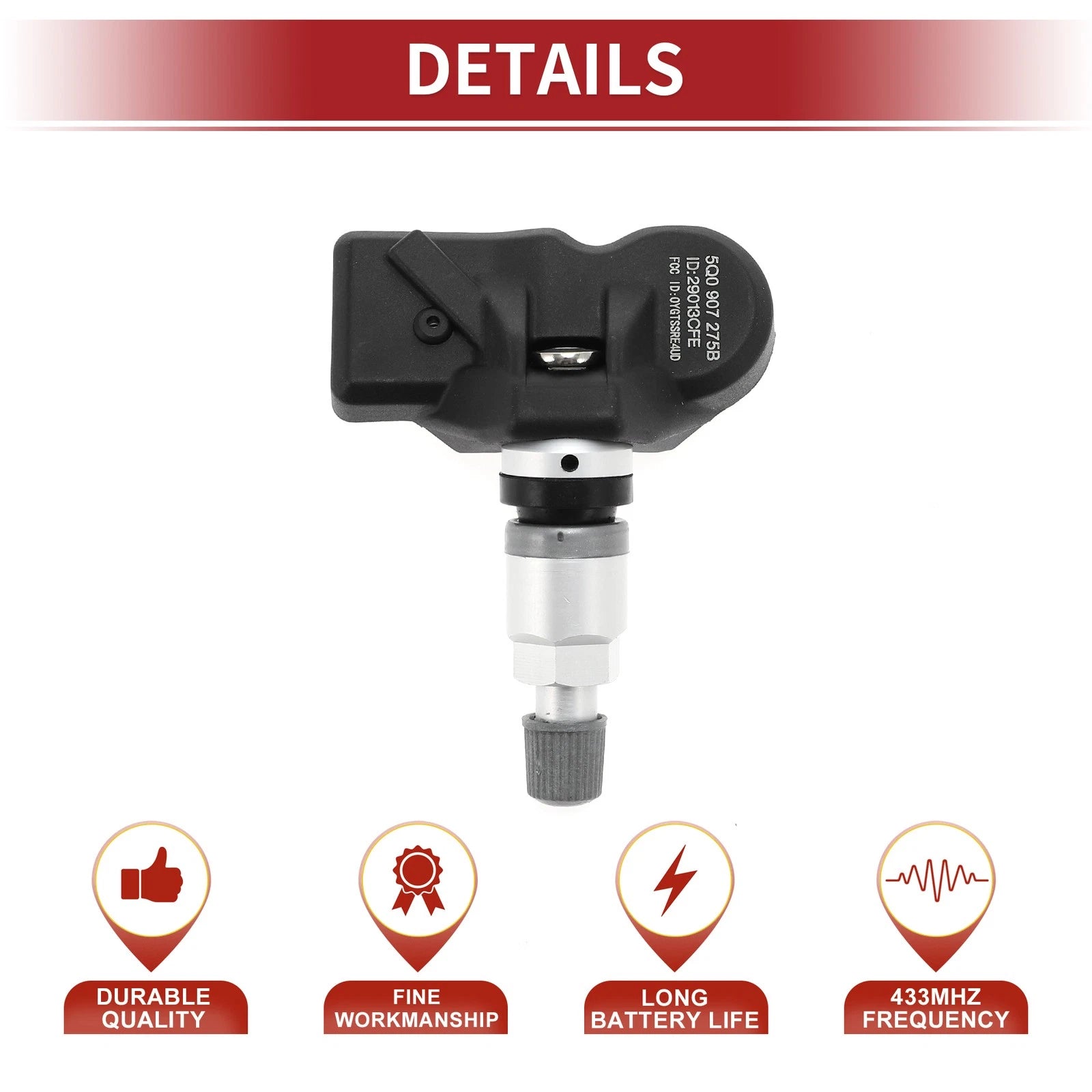 Tire Pressure Sensor 433MHz for Volkswagen Touareg (2014–2018) No.5Q0907275B