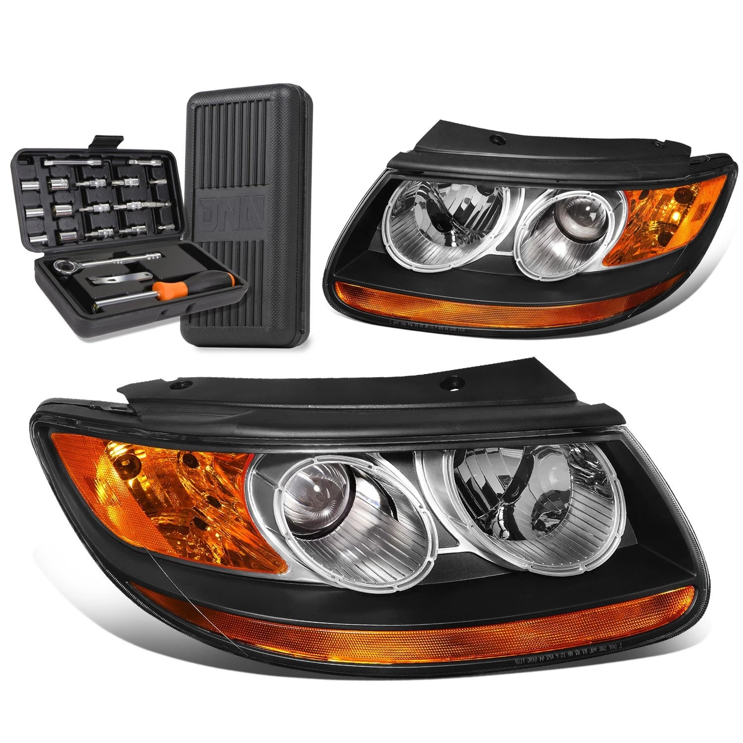 Pair of Black Housing Amber Side Bumper Headlights for Hyundai Santa Fe (2007–2012)