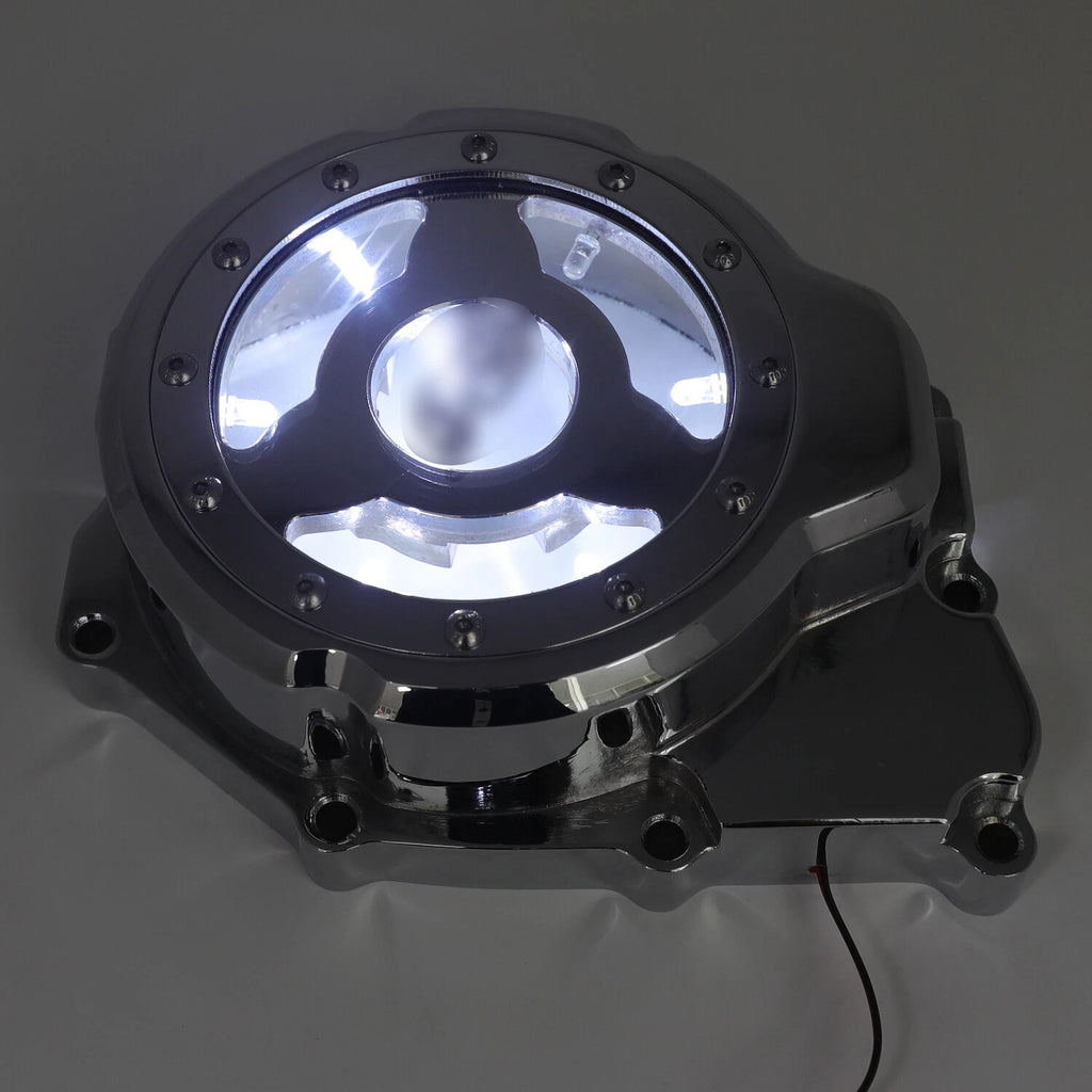 White LED Left Engine Stator Chrome Cover for Yamaha YZF-R6 (2006–2021)
