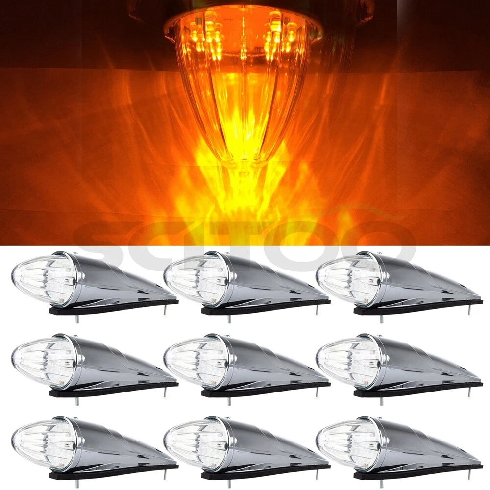 9PCS Clear LED Lens Side Marker Lights for Western Star Peterbilt Mack Kenworth