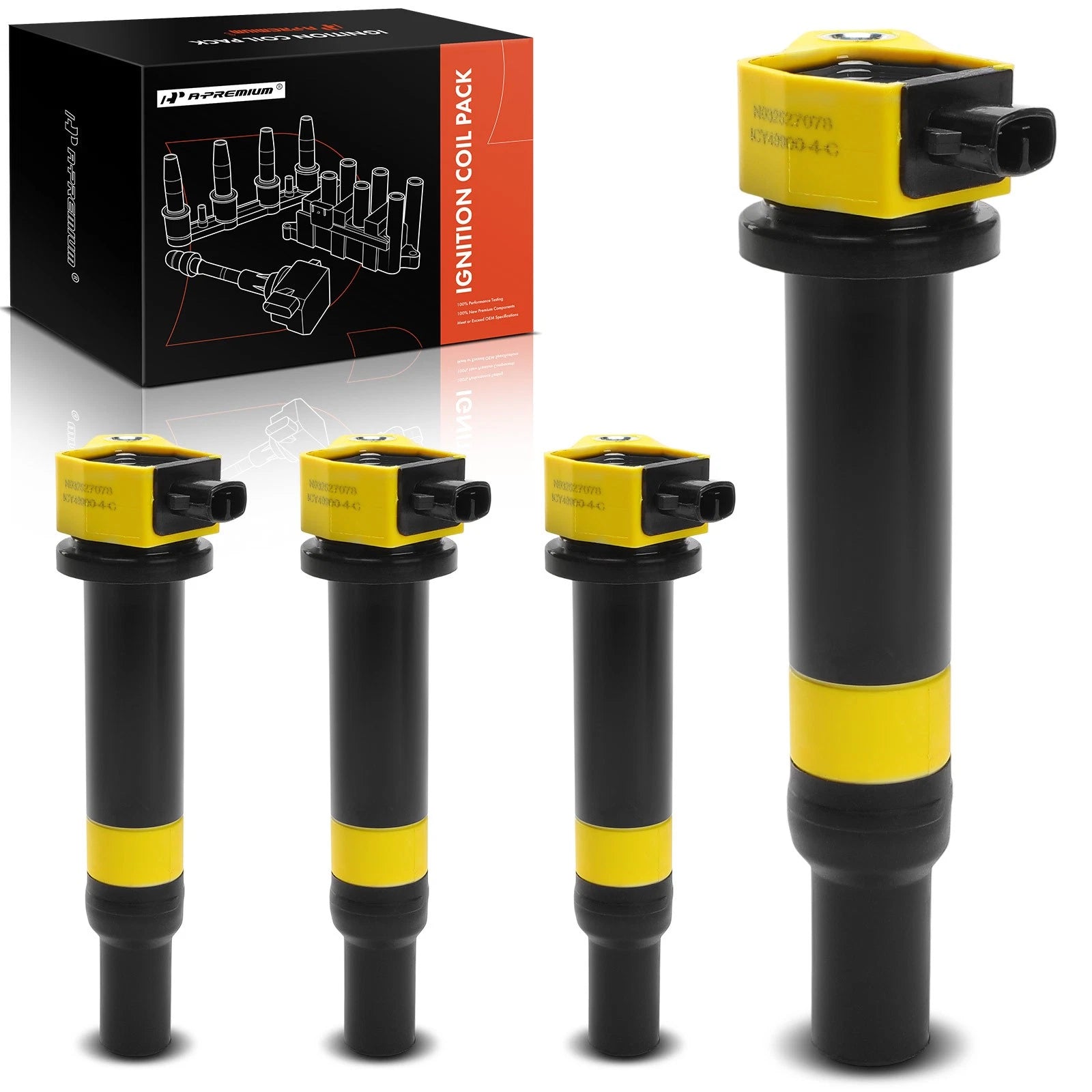 Set of 4 Yellow Ignition Coils for Hyundai Accent Kia Rio (2006–2011)