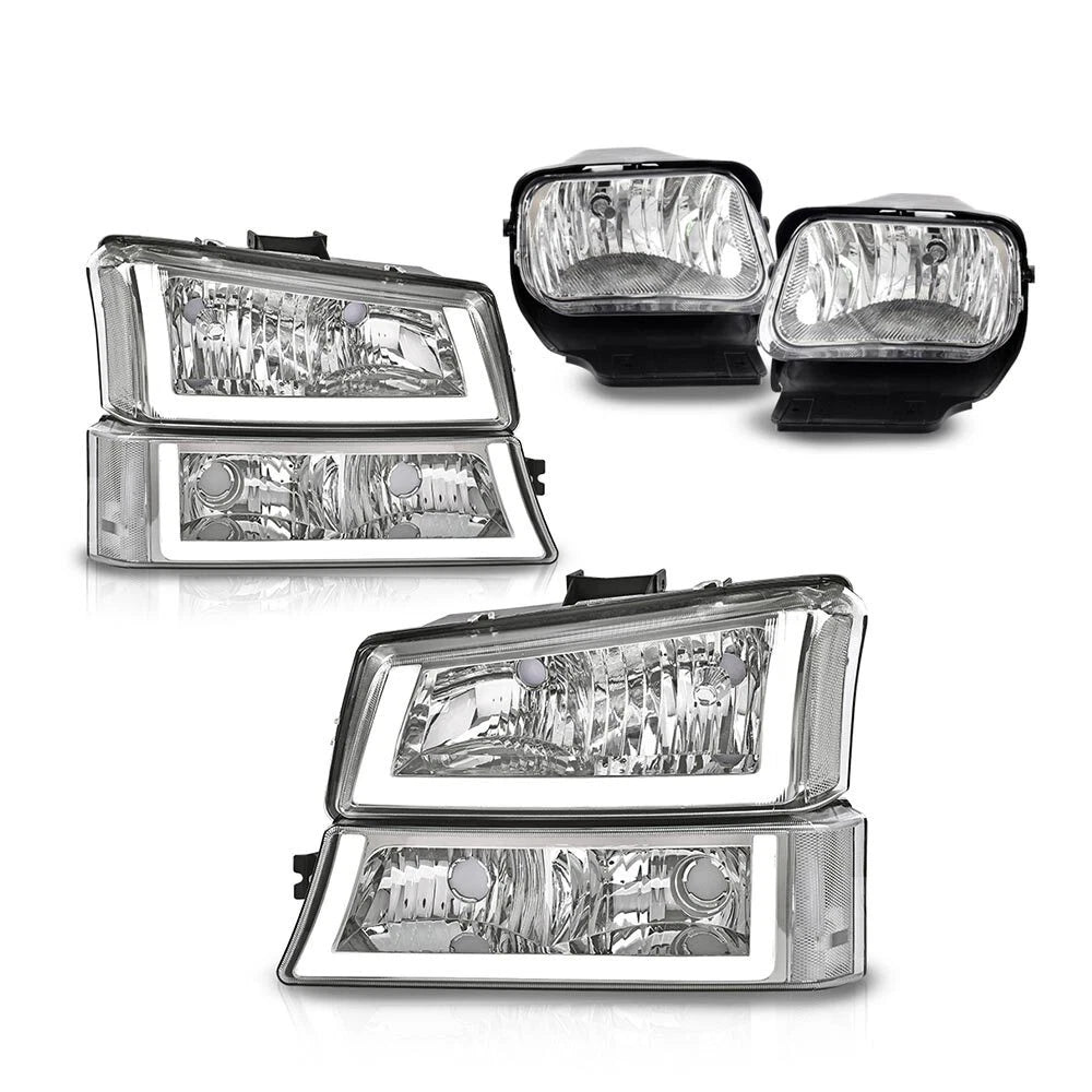 Set of 2 Clear Headlight Lamps with LED DRL and Fog Lights for Silverado