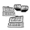 Set of 2 Clear Headlight Lamps with LED DRL and Fog Lights for Silverado