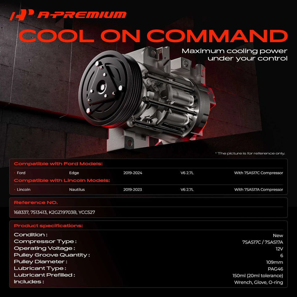 A/C Compressor with Clutch for Ford Edge (2019-2024) Lincoln Nautilus