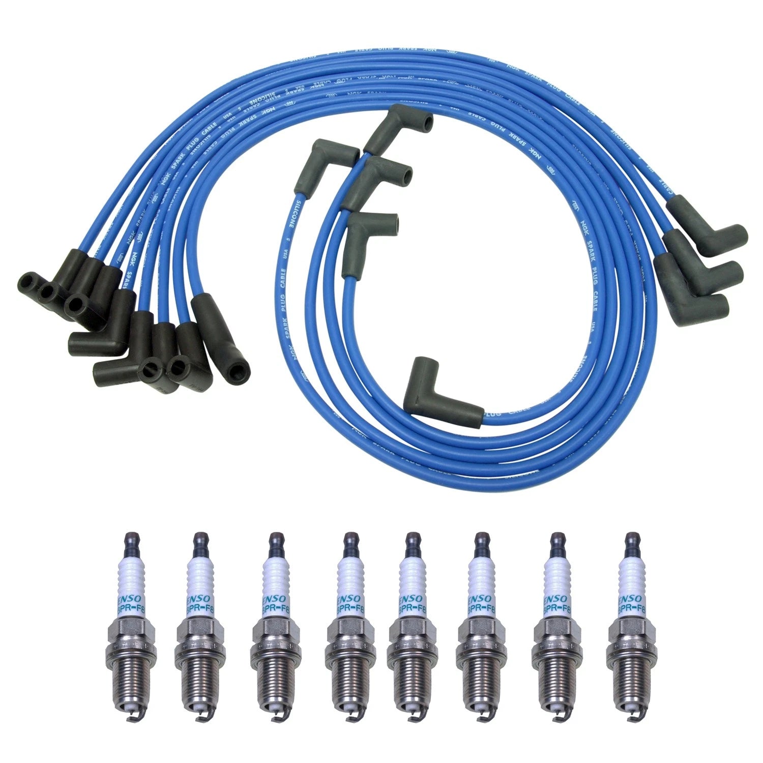 NGK 8mm Wire Set & Denso Iridium Spark Plug Kit for Chevrolet Corvette (1997–2004)