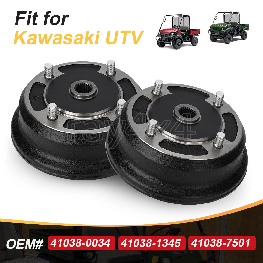 2X Front Left Right Brake Drum Hub for Kawasaki Mule 3000 3010 4000 4010 (2001-Up)