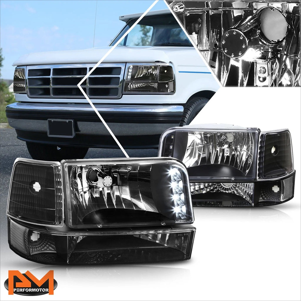 LED DRL Headlight/Lamp for Ford F150/F250/F350 (1992–1996) Black Housing