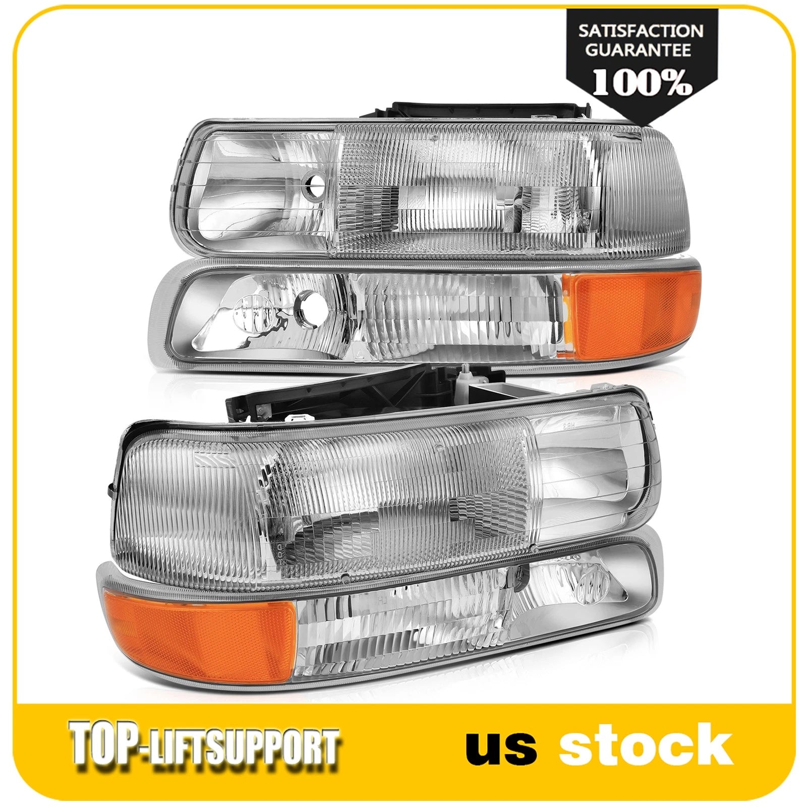 Set of 2 Headlights for Chevy Silverado 1999–2002, Suburban Tahoe 2000–2006