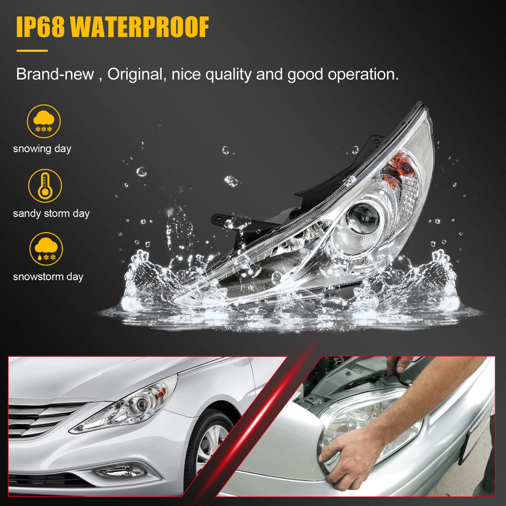 Headlight Assembly for Hyundai Sonata (2011–2014) Chrome Housing Pair