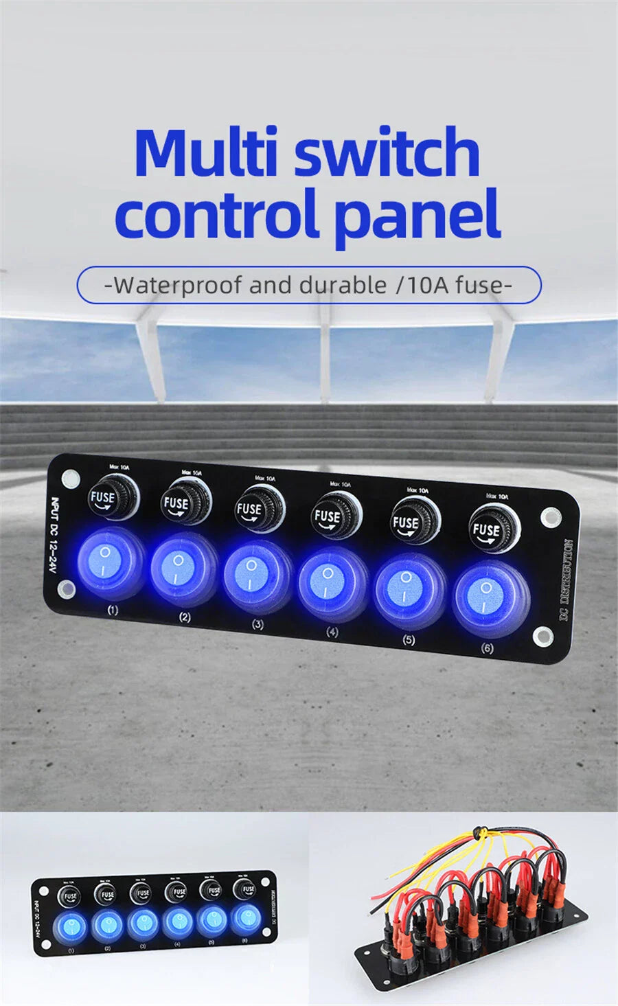 DC12V Blue LED Multi Port Socket Toggle Switch for Car Motorhome RV