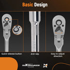 Set of 3 Flex Head Ratchets for Automotive (1/4, 3/8, 1/2 Drive)