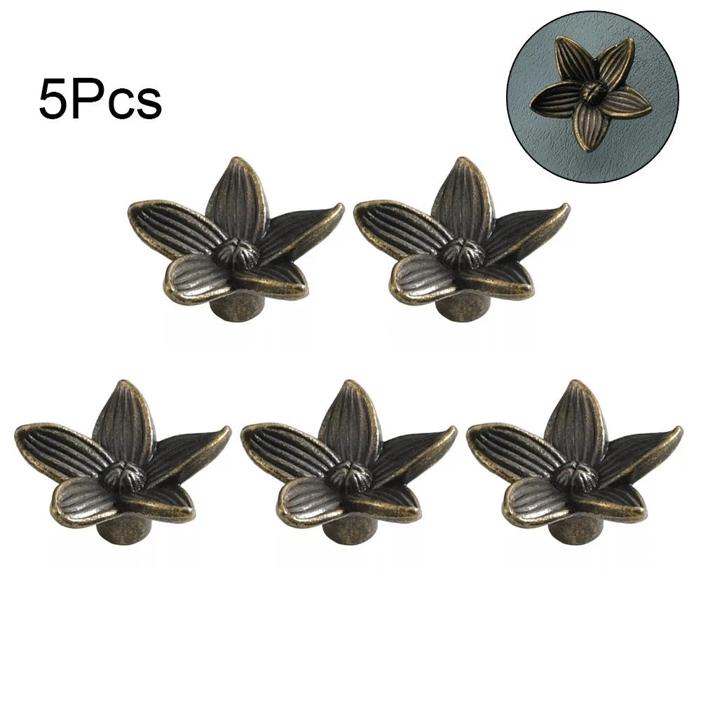 5X Vintage Flower Drawer Pull Handles for Furniture Cabinet Jewelry Box