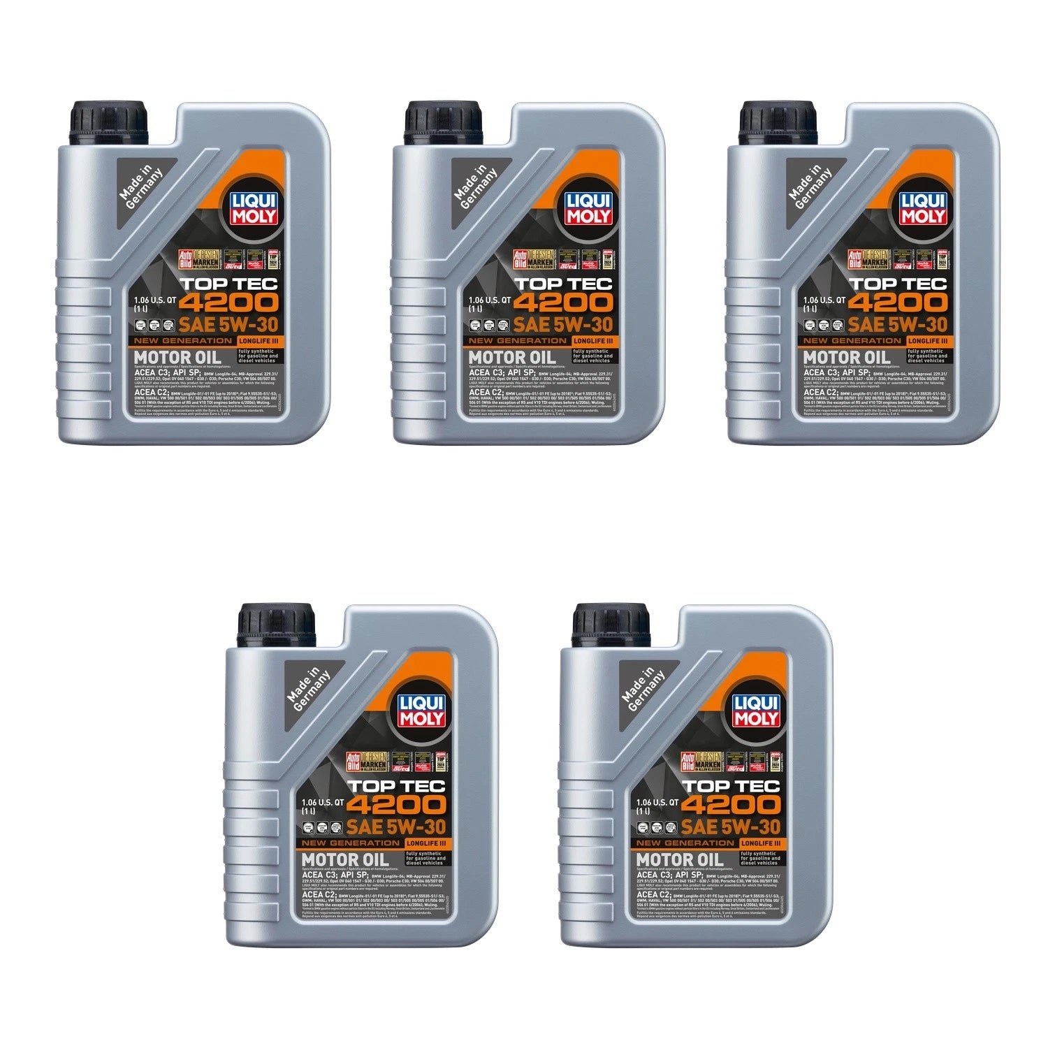 Set of 5 Liqui Moly Top Tec 4200 5W-30 Engine Motor Oil (5L)