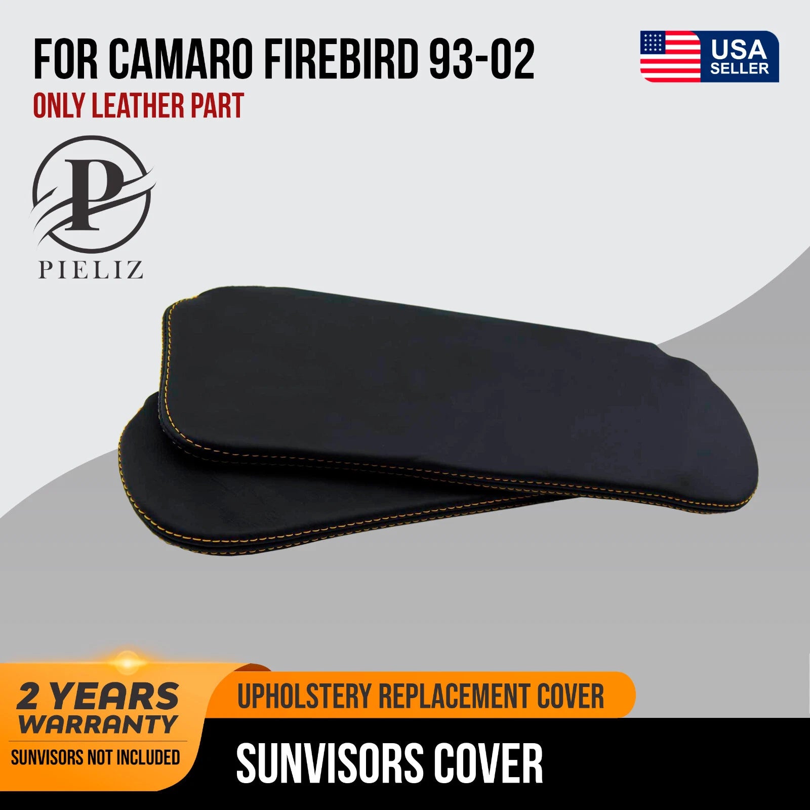 Sunvisor Leather Synthetic Covers for Camaro Firebird (1993–2002) Yellow Stitch