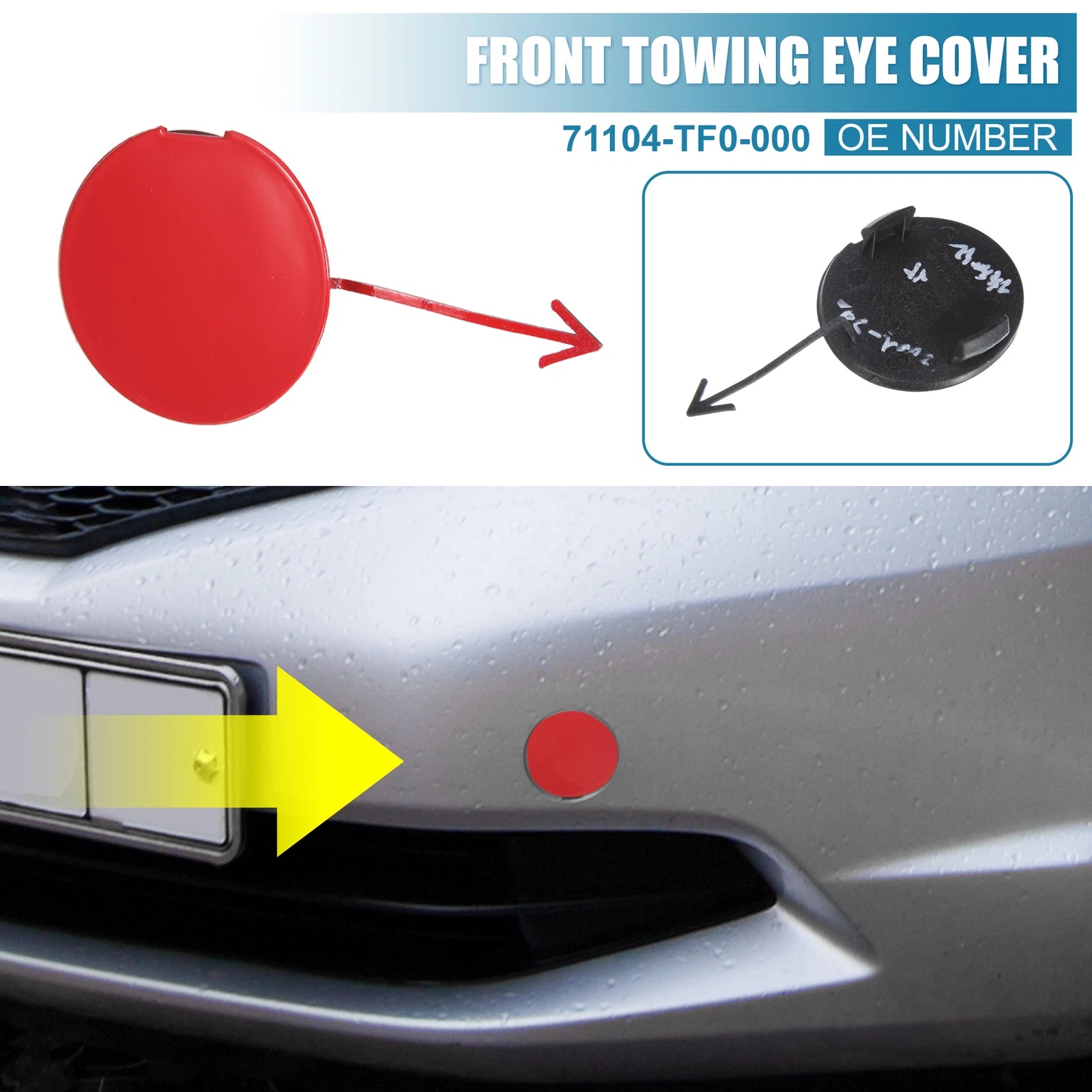 Front Bumper Tow Hook Cover 71104-TF0-000 for Honda Jazz Fit (2008–2010) Red