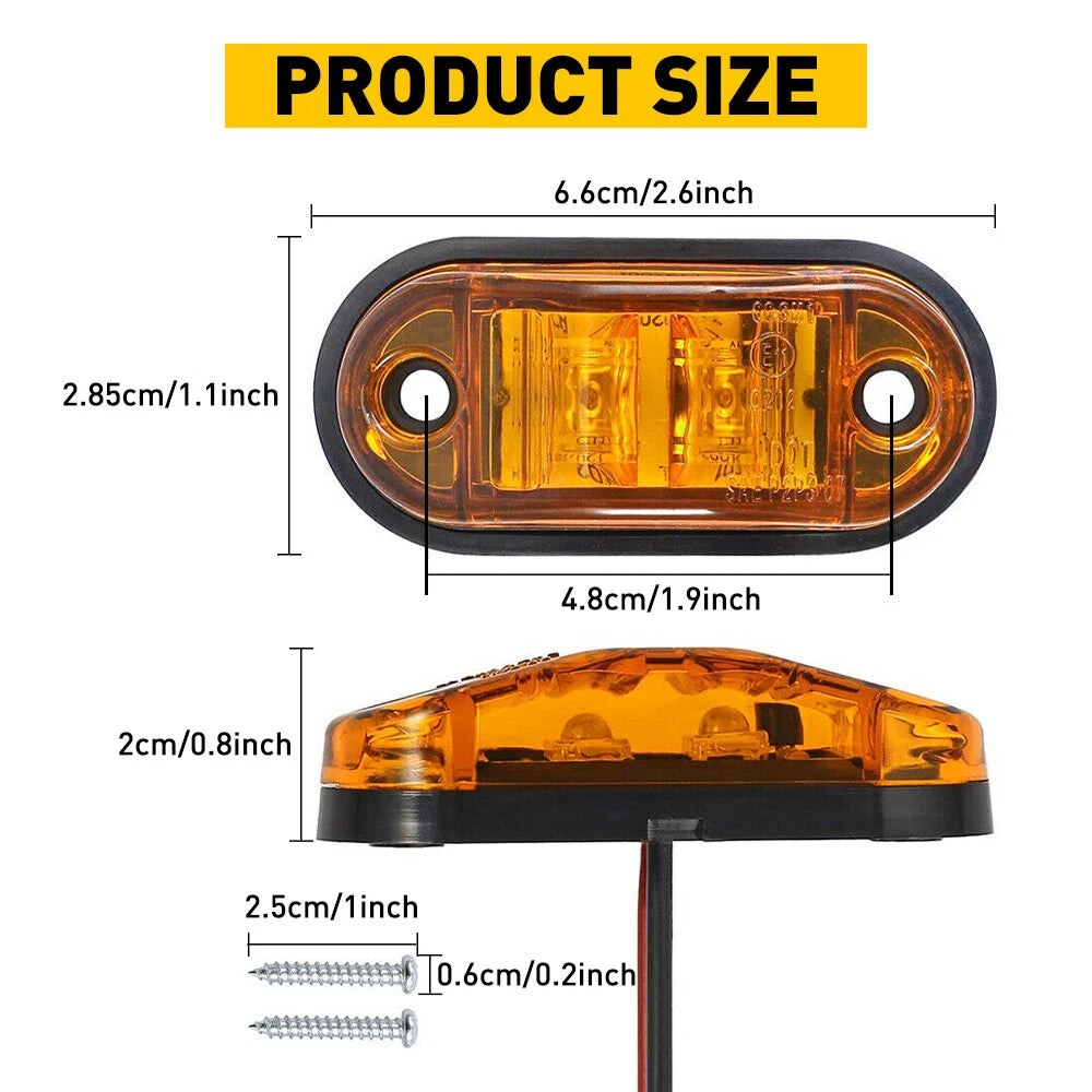 10PCS Amber Red LED Side Marker Lights for Truck Trailer