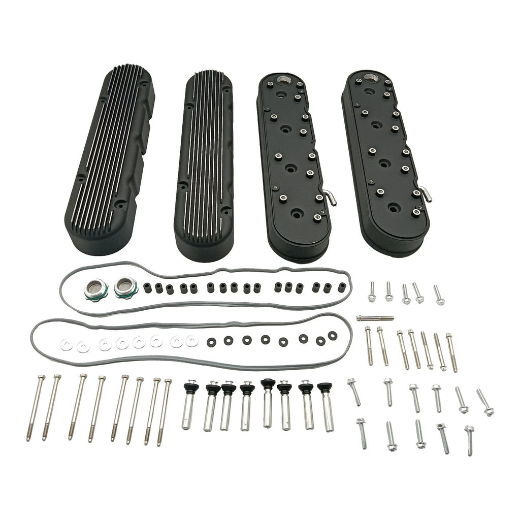 2X Valve Covers for Chevy LS (Finned Black Aluminum)