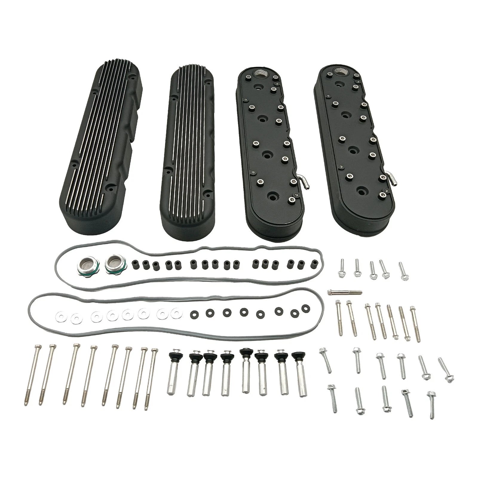 2X Valve Covers for Chevy LS (Finned Black Aluminum)