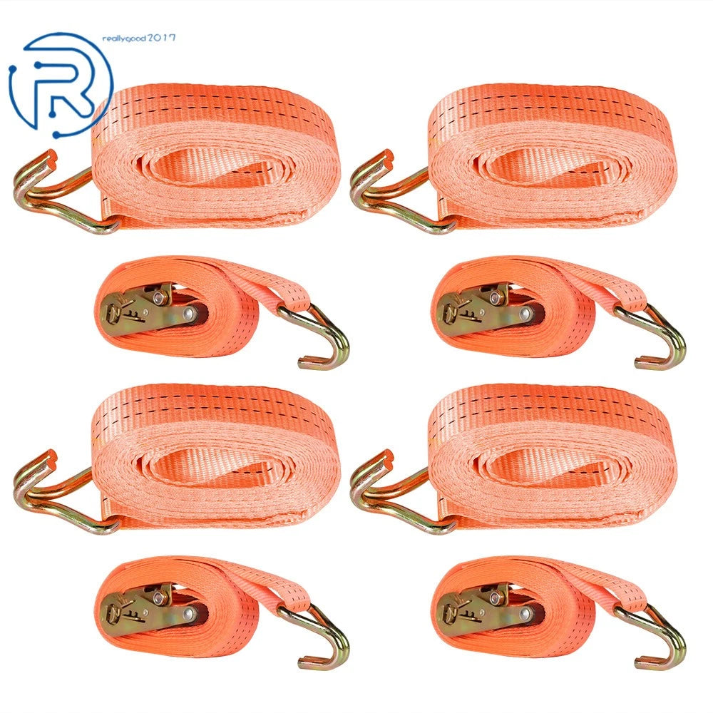 Set of 4 Ratchet Straps 1.5" × 20' 4000 lbs J Hook Heavy Duty Tie Downs