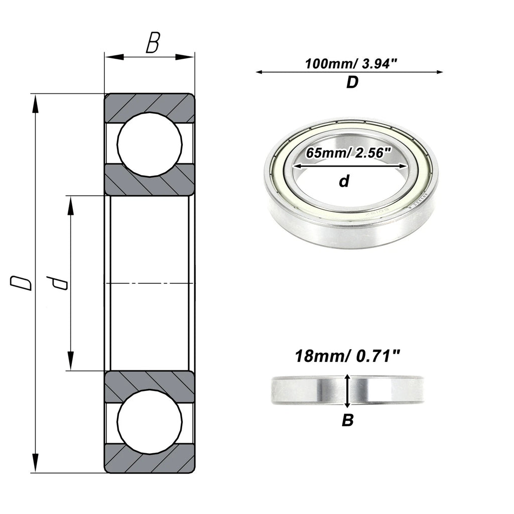 Deep Groove Ball Bearing 65x100x18mm for Scooter Skateboard (6013ZZ)