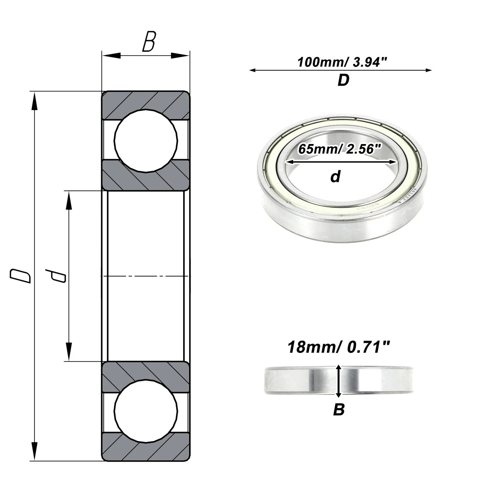 Deep Groove Ball Bearing 65x100x18mm for Scooter Skateboard (6013ZZ)
