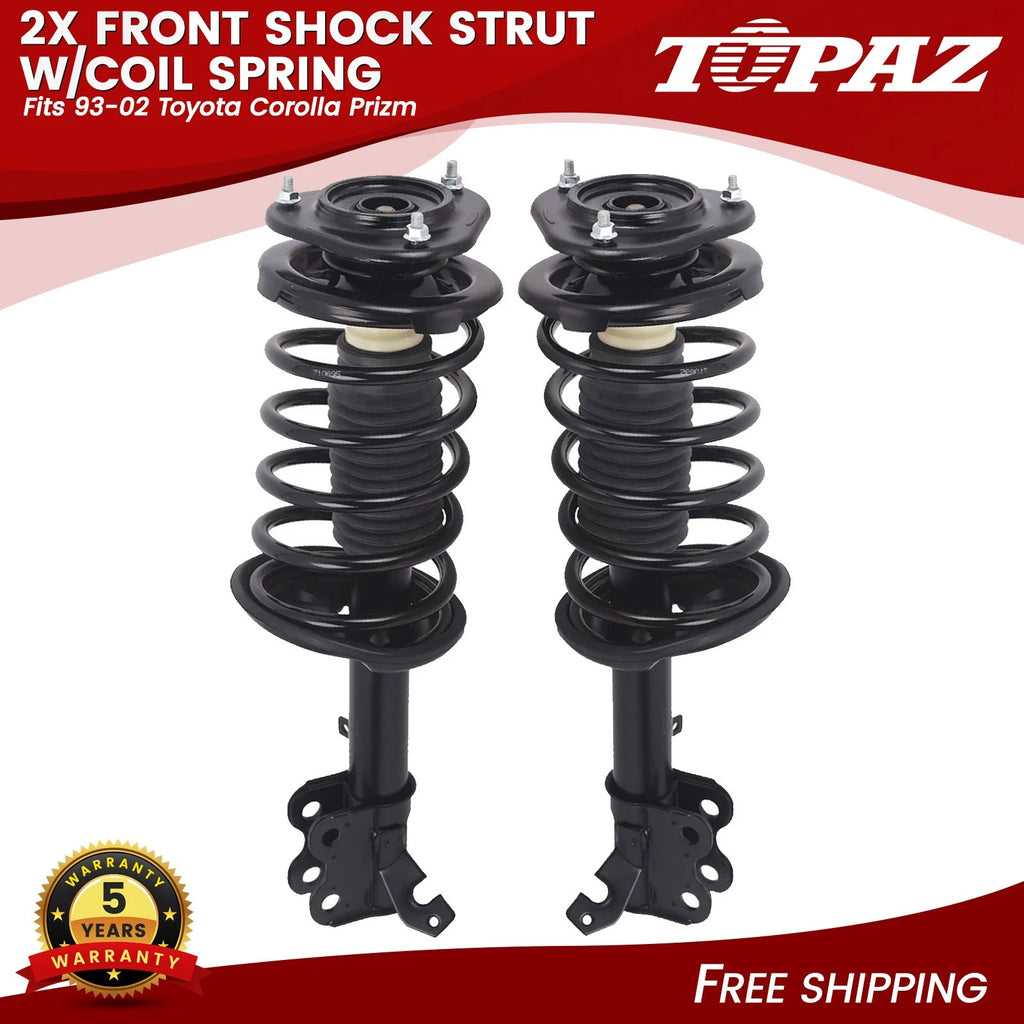Pair Front Complete Shock Struts with Coil Springs for Toyota Corolla Prizm (1993–2002)