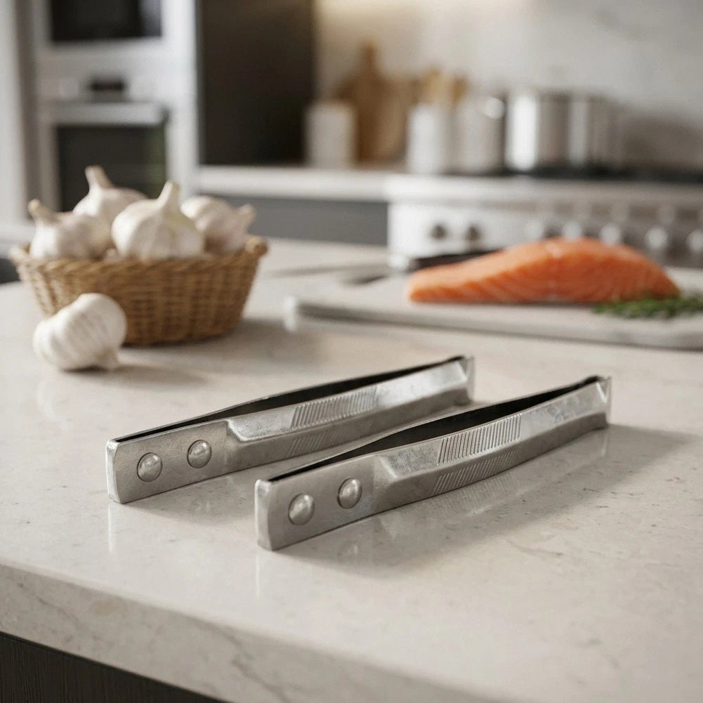 Set of 4 Stainless Steel Garlic Peeling Tweezers & Fish Bone Remover Tool