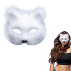 Plush Fox Mask for Halloween Costume Party, White