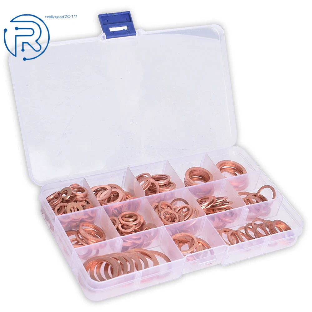 280 PCS Assorted Solid Copper Crush Washers Seal Kit for Various Models