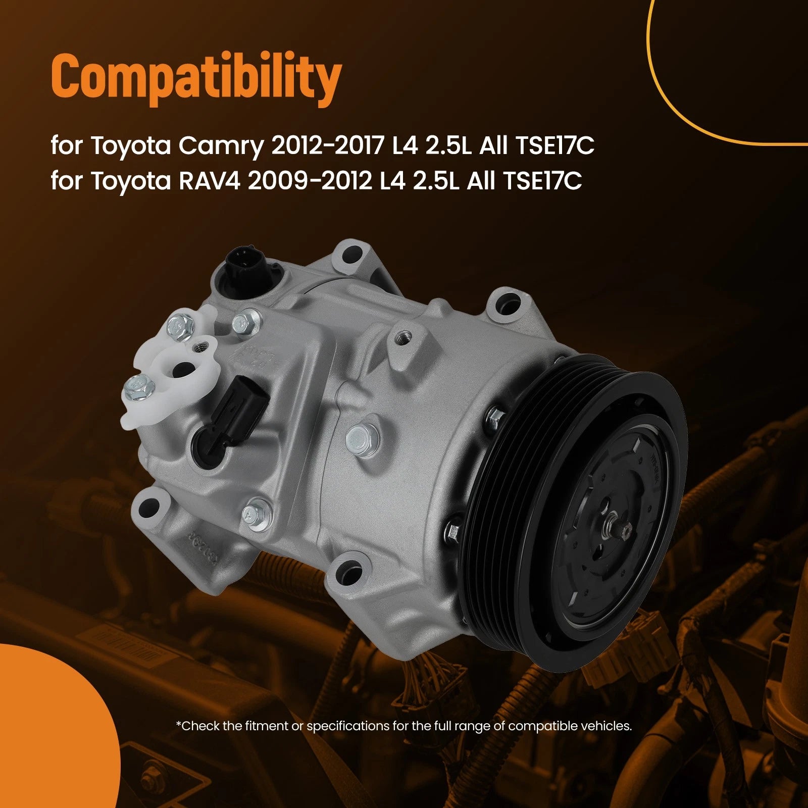 A/C Compressor w/ 6-Groove Pulley for Toyota Camry (2012–2017) RAV4 (2009–2012) 883100R013