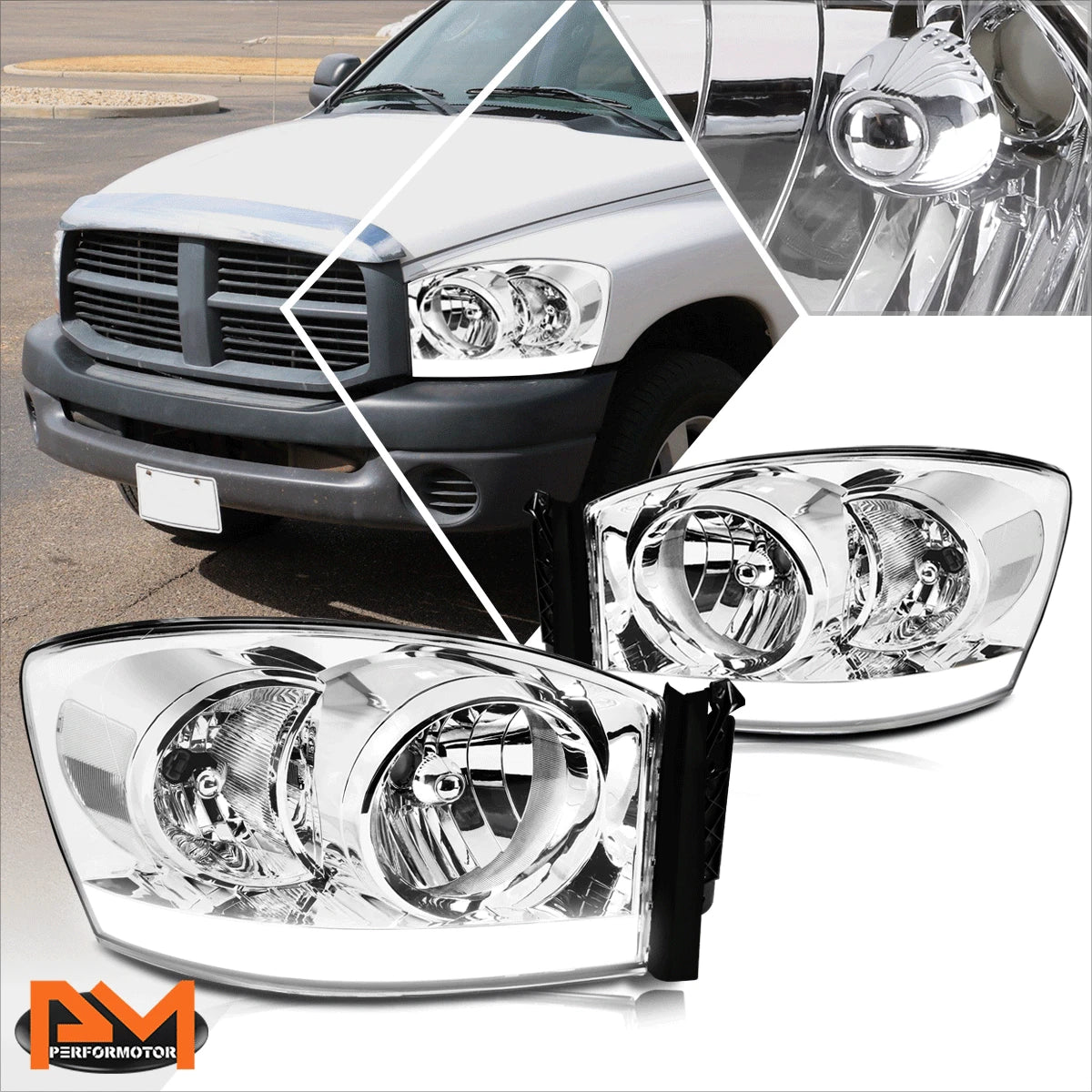 Chrome Housing Clear Corner Headlight with LED DRL for Dodge RAM Pickup (2006–2009)