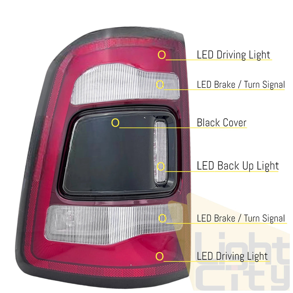 LED Tail Light for RAM 1500 (2019–2023) Black Trim Driver Left Side 55112993AD