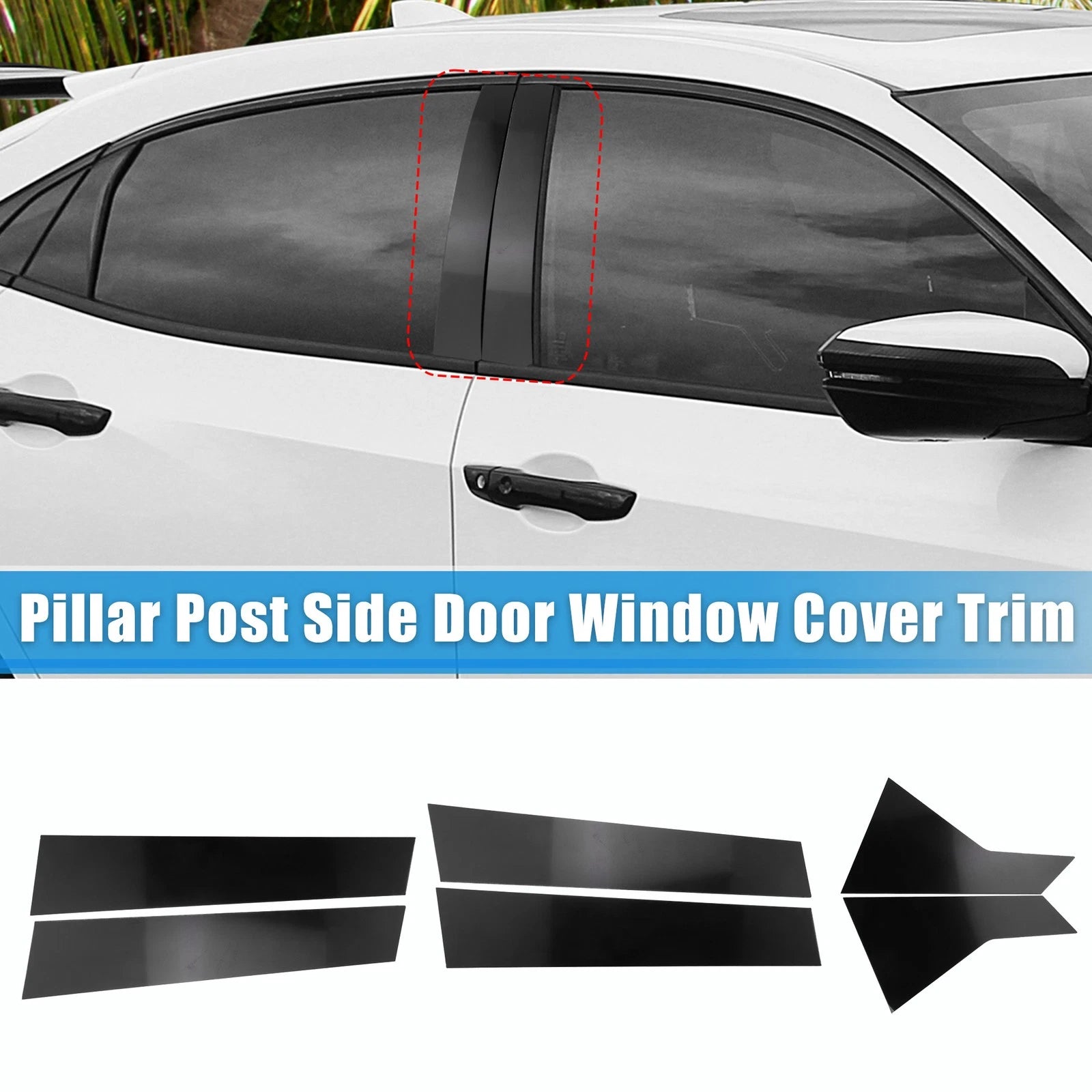 6 Pcs Pillar Post Side Door Window Cover for Honda Civic Sedan (2016–2021)