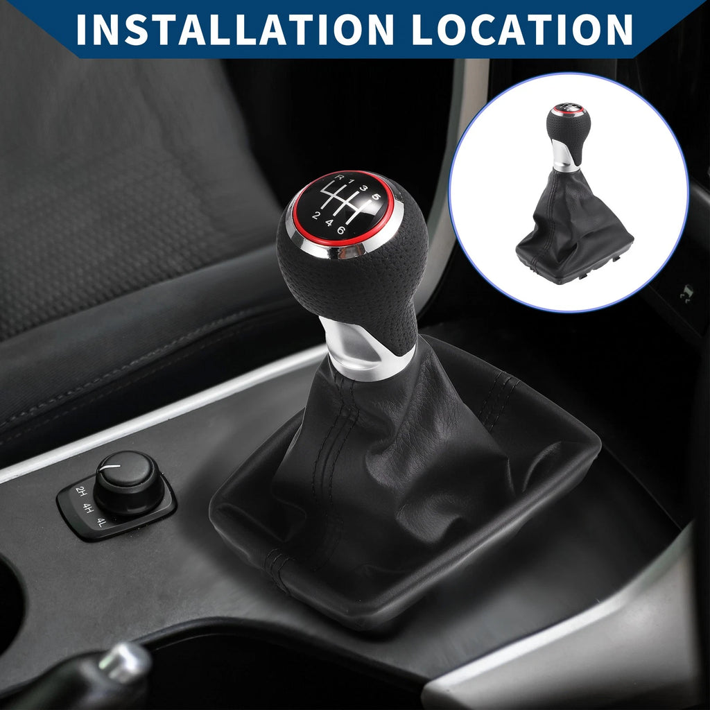 6 Speed Gear Shift Knob with Dust Cover for Audi A4 (2007–2015) Red Faux Leather